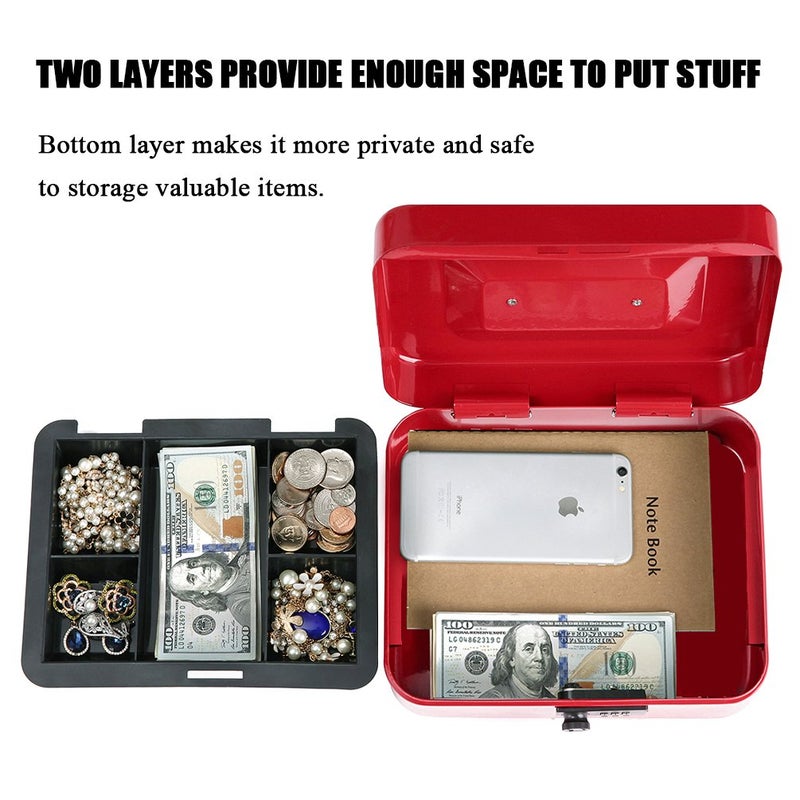 Jssmst Large Cash Box with Combination Lock â€“ Durable Metal Cash Box with Money Tray Red(9.8 x 7.9 x 3.5), SM-CB07003L - Image 2